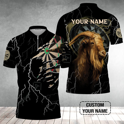 Customized Name Darts Zip Polo Shirt, Bullseye Dartboard Personalized Goat And Darts Zip Polo Shirt