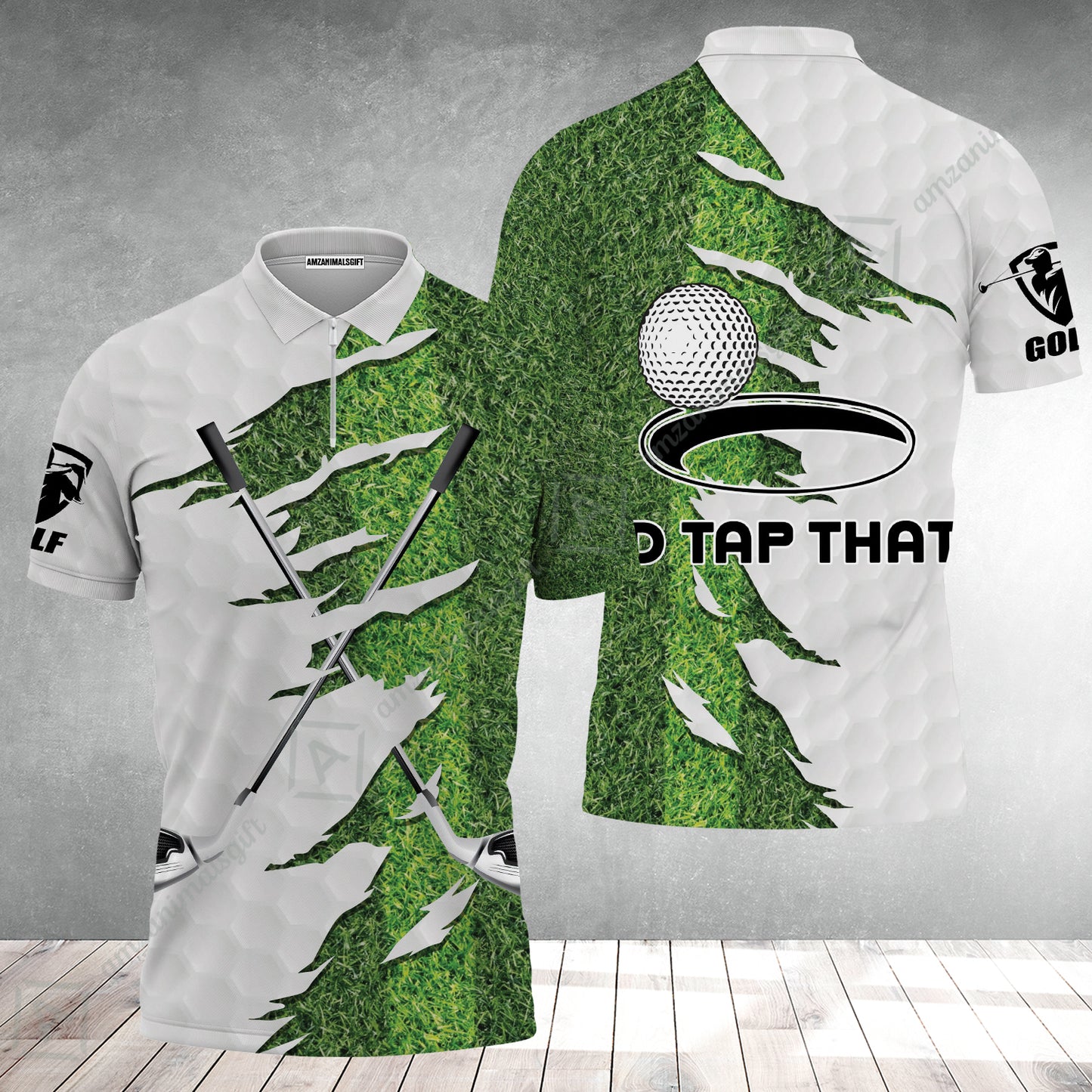 Green Golf Course Zip Polo Shirt, I'd Tap That Golf Zip Polo Shirt