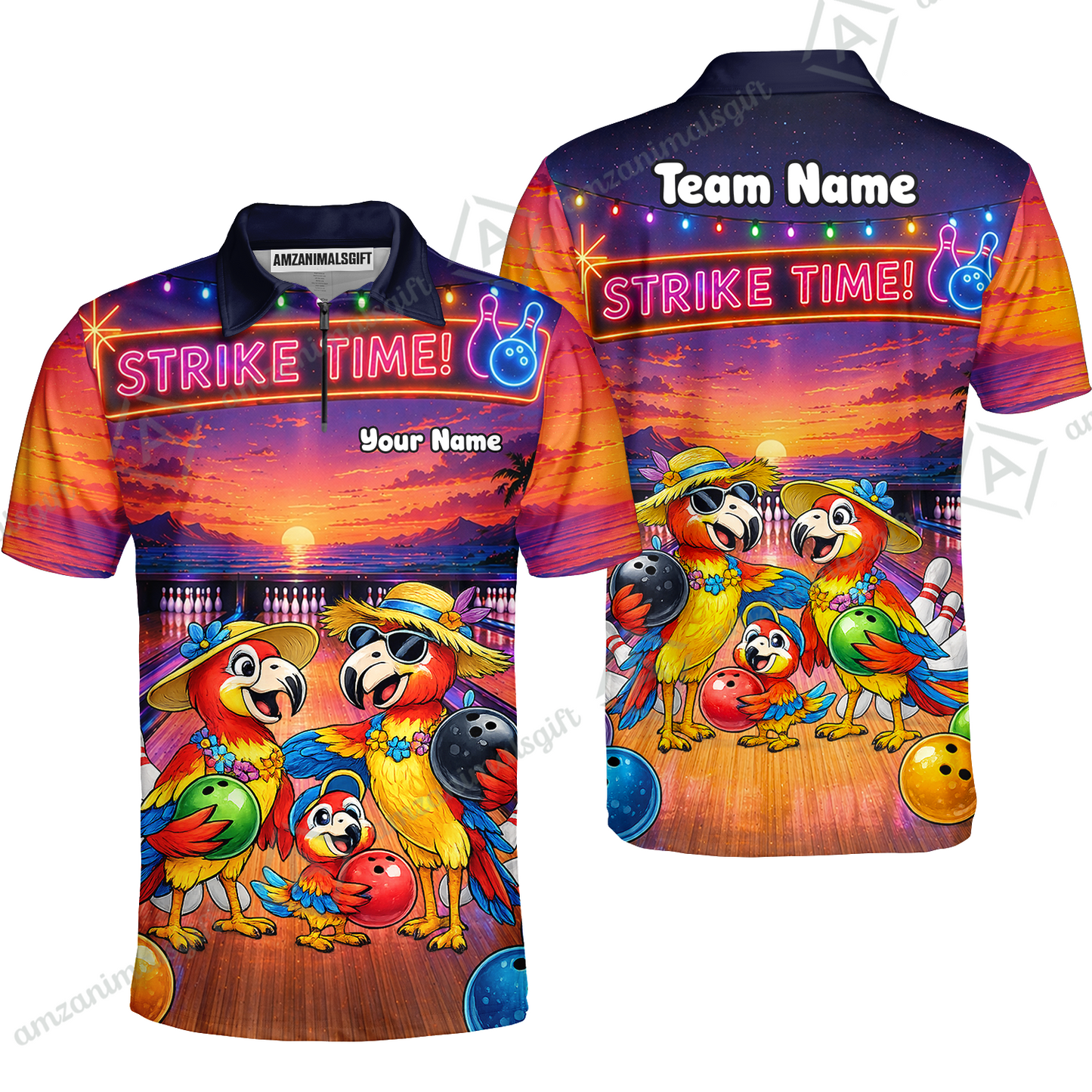 Custom Bowling Jersey Polo Shirt, Parrot Family, Custom Bowling Jersey Team Shirt For Players With Name and Team Name