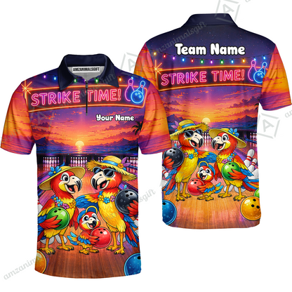 Custom Bowling Jersey Polo Shirt, Parrot Family, Custom Bowling Jersey Team Shirt For Players With Name and Team Name