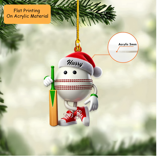 Personalized Cricket Christmas Ornament, Christmas Cartoon Cricket Ball, Custom Ornament Christmas Gift, Keychain Cricket, Car Ornament Cricket