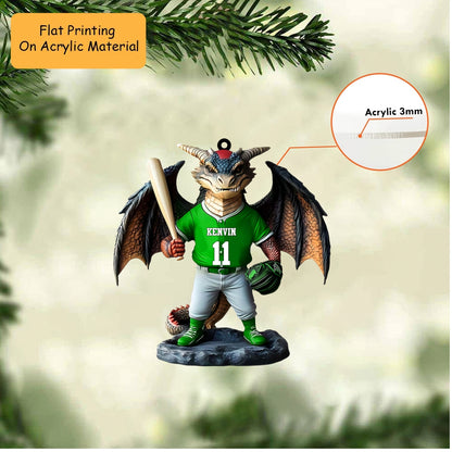 Personalized Baseball Christmas Ornament, Dark Fantasy Dragon Batter, Custom Ornament Christmas Gift, Keychain Bowling, Car Ornament Bowling