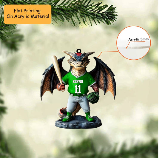 Personalized Baseball Christmas Ornament, Dark Fantasy Dragon Batter, Custom Ornament Christmas Gift, Keychain Bowling, Car Ornament Bowling