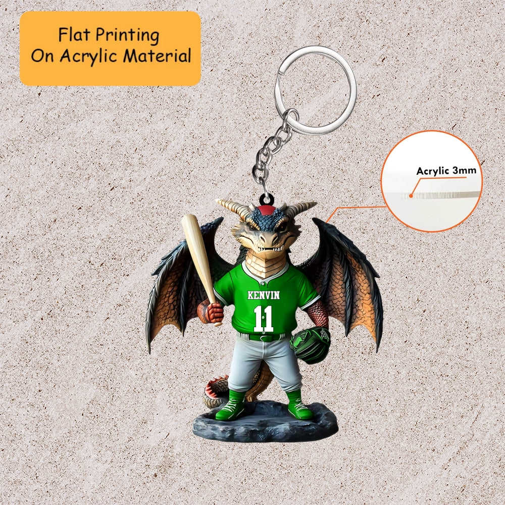 Personalized Baseball Christmas Ornament, Dark Fantasy Dragon Batter, Custom Ornament Christmas Gift, Keychain Bowling, Car Ornament Bowling