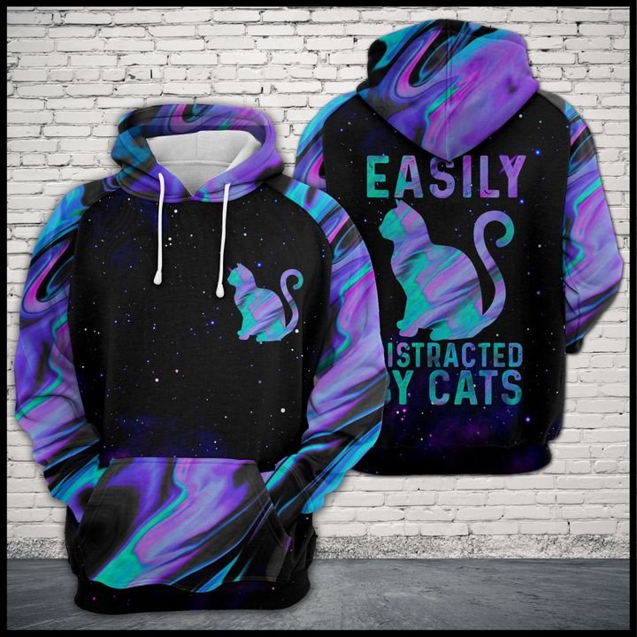 Cat Purple Color Pullover Premium Hoodie Easily Distracted By Cats, Perfect Outfit For Men And Women On Christmas New Year Autumn Winter