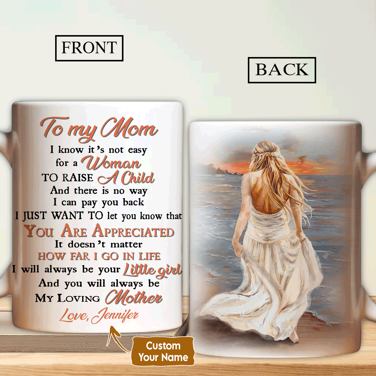 Gift For Mom Personalized Mug - Daughter to mom, Beautiful lady, Walking beach Mug, My loving mother, I love you Mug - Custom Gift For Mother's Day