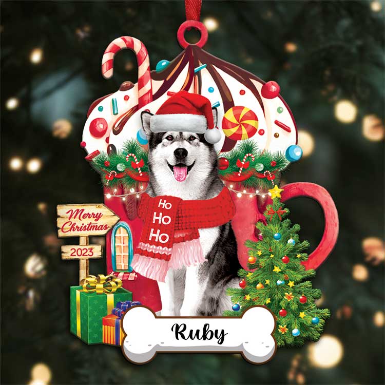 Alaskan Malamute Merry Christmas 2023 Ornament Custom Name, Custom Shape Ornament for Christmas, Ornament for Dog Lovers