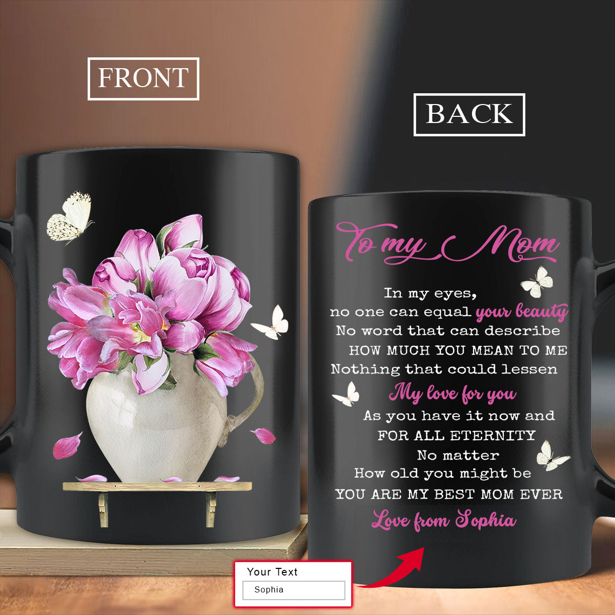 Gift For Mom Personalized Mug - Daughter to mom, Pink flower vase, You Are My Best Mom Ever Mug - Custom Gift For Mother's Day, Presents for Mom