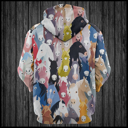 Colorful Cute Horses Pullover Premium Hoodie, Perfect Outfit For Men And Women On Christmas New Year Autumn Winter