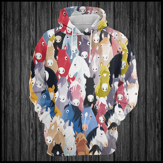 Colorful Cute Horses Pullover Premium Hoodie, Perfect Outfit For Men And Women On Christmas New Year Autumn Winter