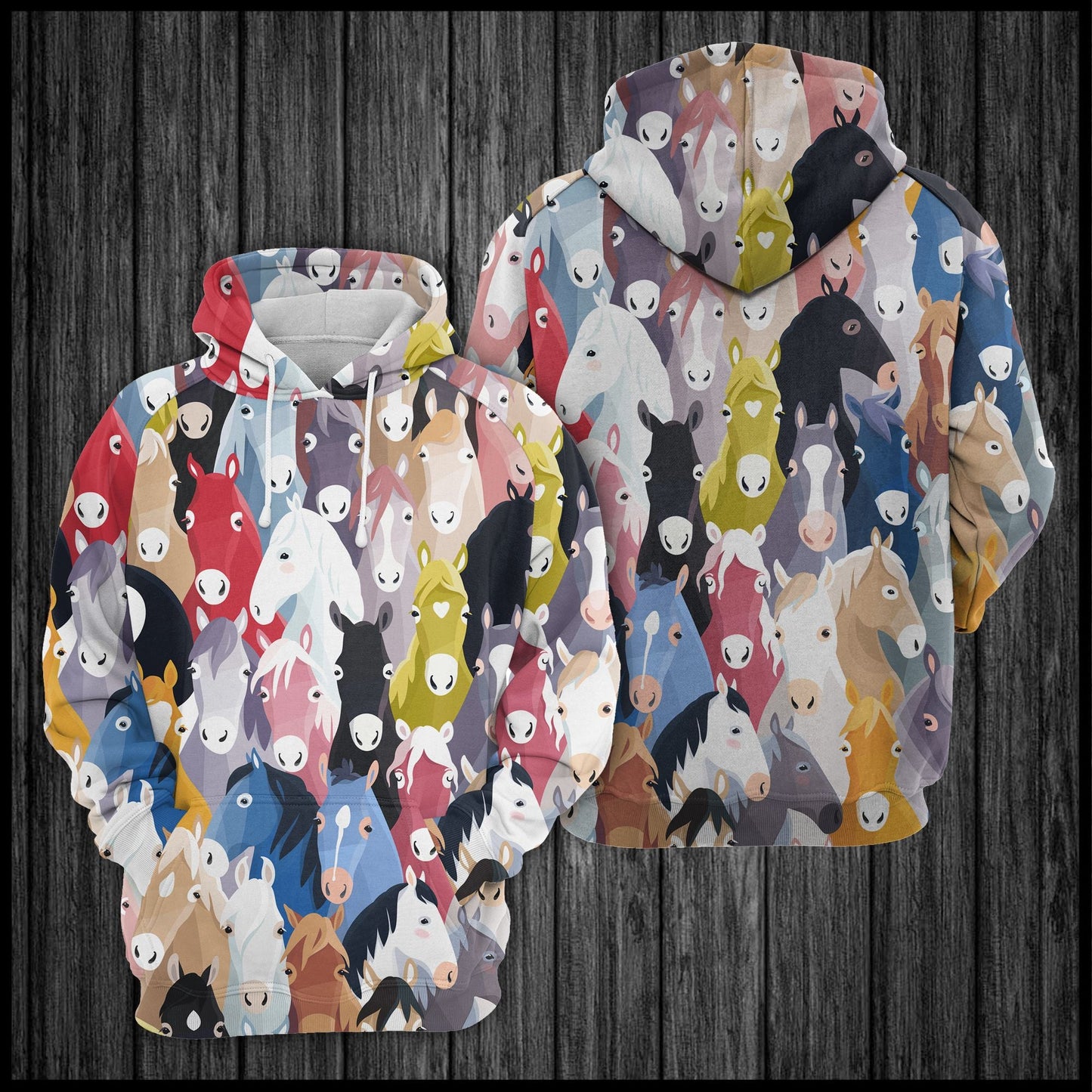 Colorful Cute Horses Pullover Premium Hoodie, Perfect Outfit For Men And Women On Christmas New Year Autumn Winter