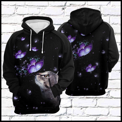 Cat & Purple Butterfly Pullover Premium Hoodie, Perfect Outfit For Men And Women On Christmas New Year Autumn Winter
