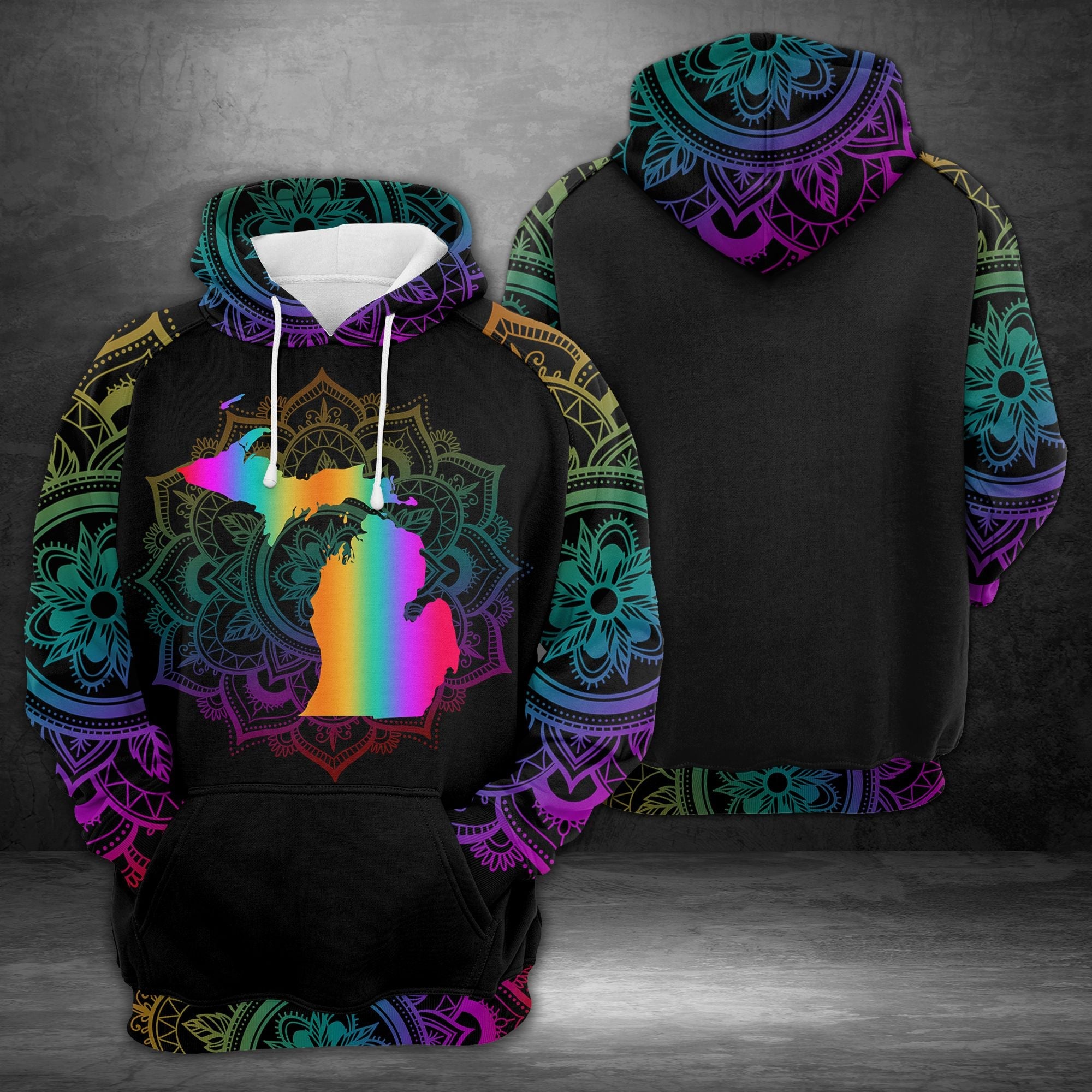 Neon Michigan Mandala Pullover Premium Hoodie, Perfect Outfit For Men And Women On Christmas New Year Autumn Winter