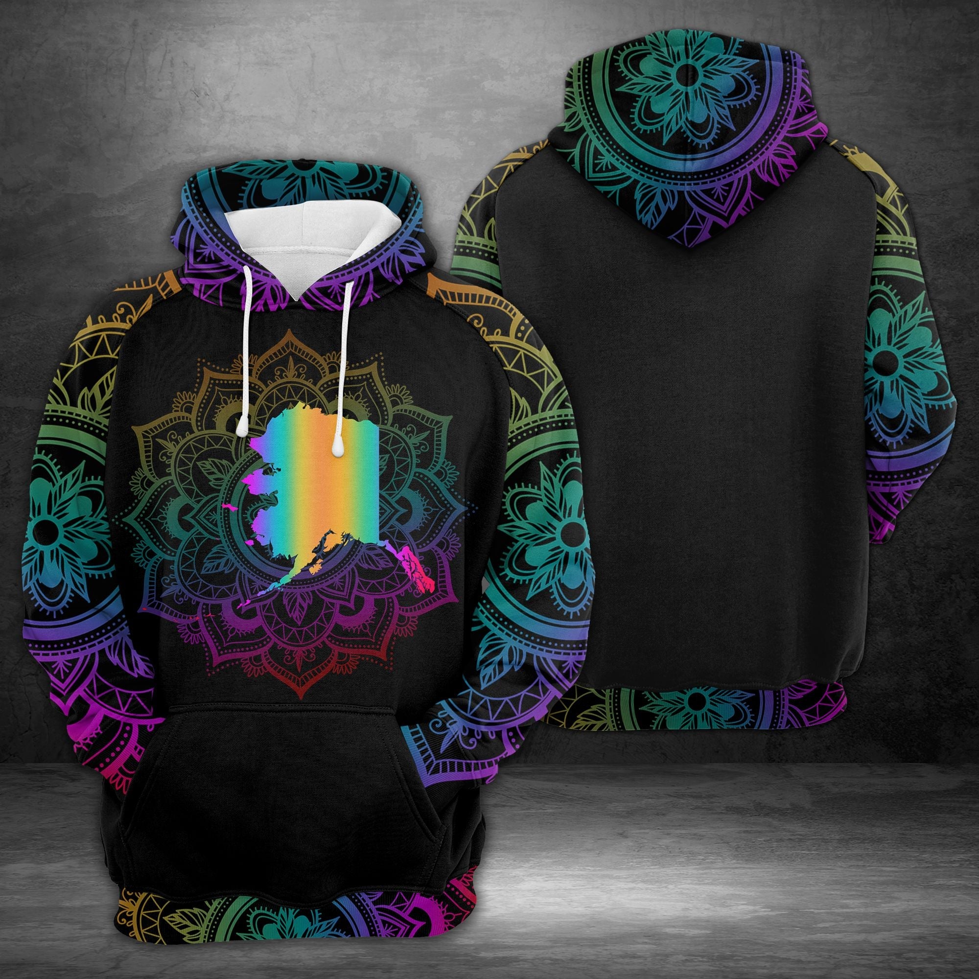 Awesome Alaska Neon Mandala Pullover Halloween Premium Hoodie, Perfect Outfit For Men And Women On Christmas New Year Autumn Winter