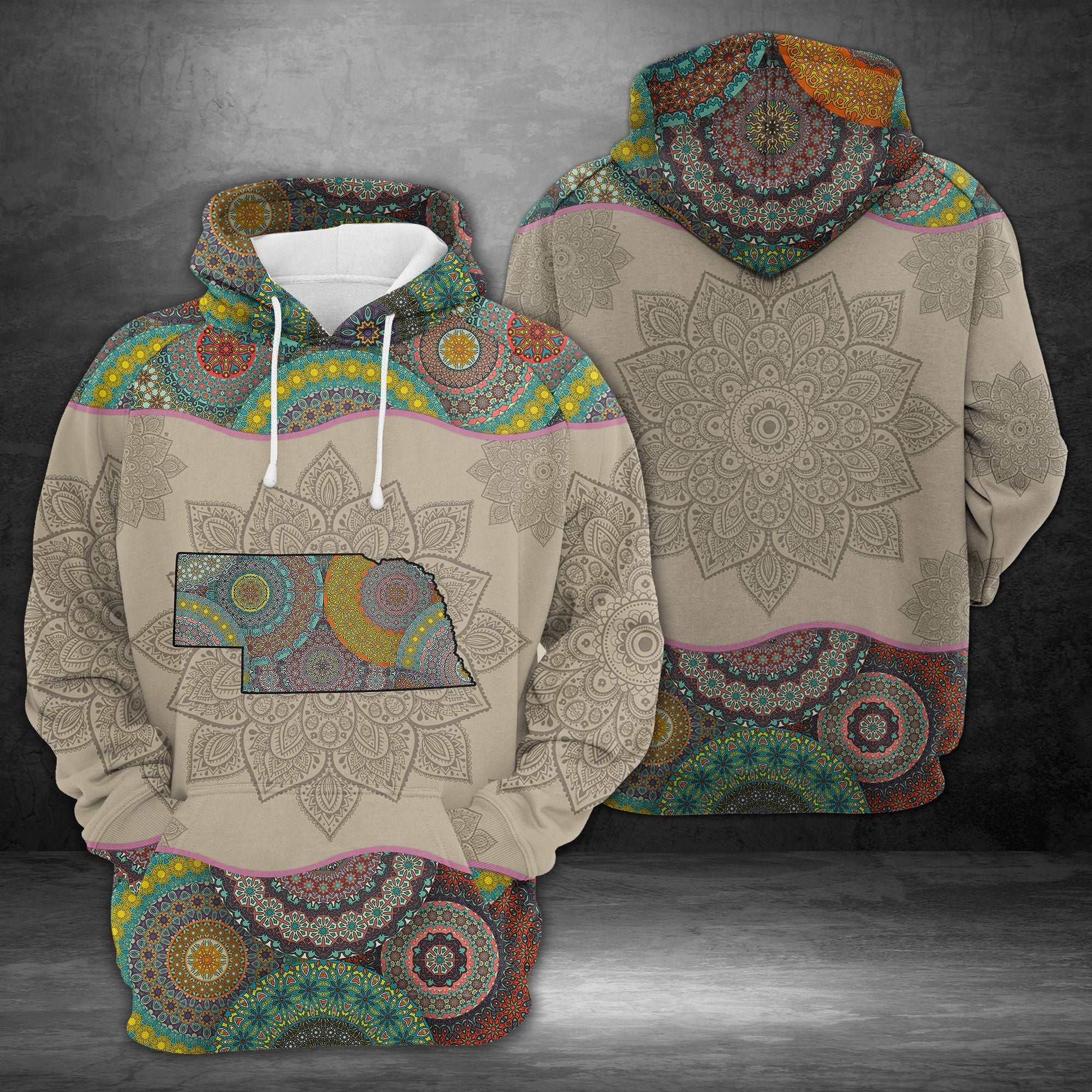 Nebraska Map Mandala Pullover Premium Hoodie, Perfect Outfit For Men And Women On Christmas New Year Autumn Winter