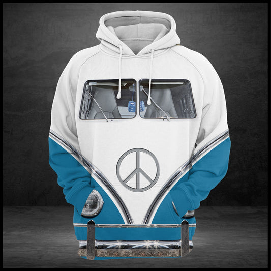 Blue & White Hippie Bus Pullover Premium Hoodie, Perfect Outfit For Men And Women On Christmas New Year Autumn Winter