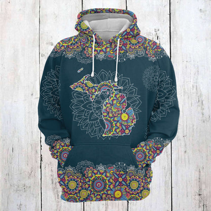 Michigan Mandala Pattern Pullover Premium Hoodie, Perfect Outfit For Men And Women On Christmas New Year Autumn Winter