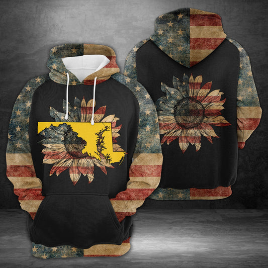 Awesome Maryland Sunflower American Flag Pullover Premium Hoodie, Perfect Outfit For Men And Women On Christmas New Year Autumn Winter