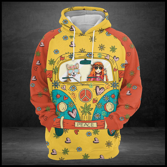 Hippie Corgi Pullover Premium Hoodie Be Kind, Perfect Outfit For Men And Women On Christmas New Year Autumn Winter