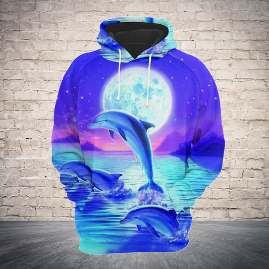 Lovely Dolphin Night Pullover Premium Hoodie, Perfect Outfit For Men And Women On Christmas New Year Autumn Winter