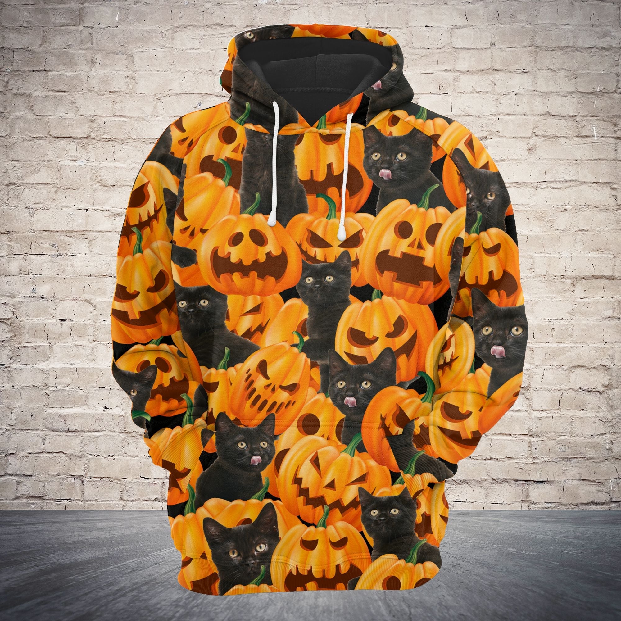 Black Cat Love Pumpkin  Pullover Premium Hoodie, Perfect Outfit For Men And Women On Christmas New Year Autumn Winter
