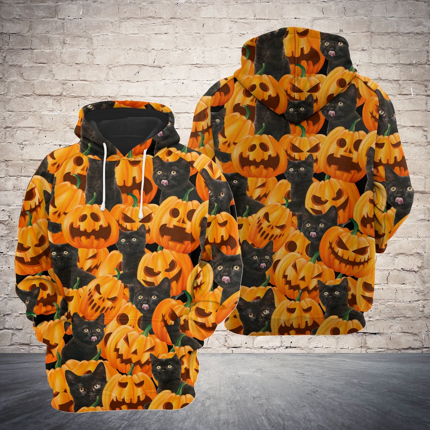 Black Cat Love Pumpkin  Pullover Premium Hoodie, Perfect Outfit For Men And Women On Christmas New Year Autumn Winter