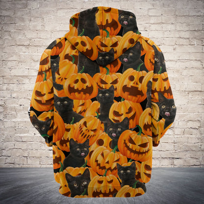 Black Cat Love Pumpkin  Pullover Premium Hoodie, Perfect Outfit For Men And Women On Christmas New Year Autumn Winter