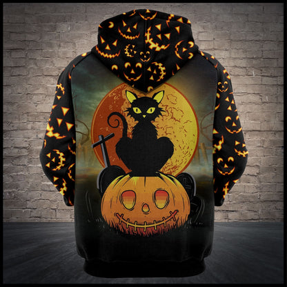Black Cat Midnight Pumpkin Pullover Premium Hoodie, Perfect Outfit For Men And Women On Christmas New Year Autumn Winter
