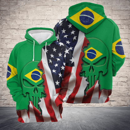 Brazil Proud Skull Pullover Halloween Premium Hoodie, Perfect Outfit For Men And Women On Christmas New Year Autumn Winter