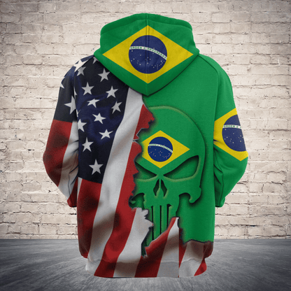 Brazil Proud Skull Pullover Halloween Premium Hoodie, Perfect Outfit For Men And Women On Christmas New Year Autumn Winter