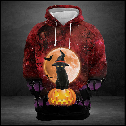 Black Cat Halloween Red Sky Pullover Premium Hoodie, Perfect Outfit For Men And Women On Christmas New Year Autumn Winter