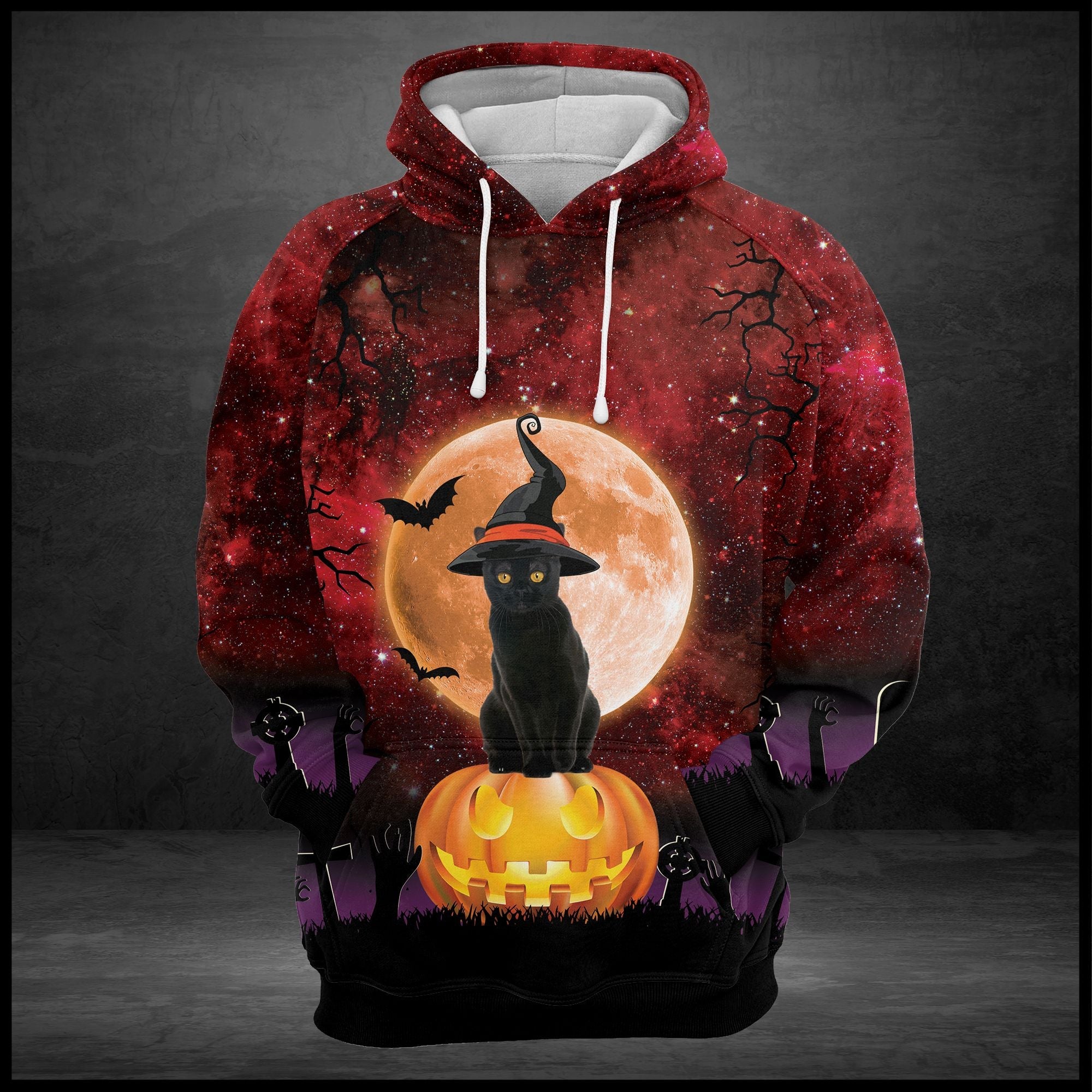 Black Cat Halloween Red Sky Pullover Premium Hoodie, Perfect Outfit For Men And Women On Christmas New Year Autumn Winter