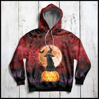 Black Cat Halloween Red Sky Pullover Premium Hoodie, Perfect Outfit For Men And Women On Christmas New Year Autumn Winter