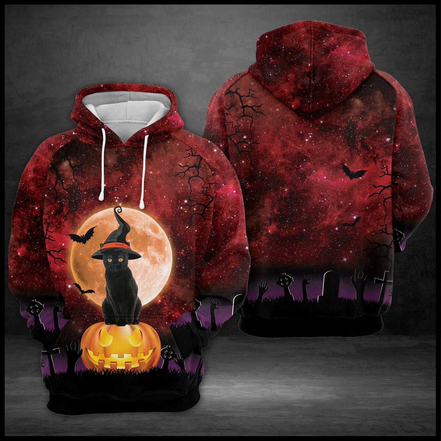 Black Cat Halloween Red Sky Pullover Premium Hoodie, Perfect Outfit For Men And Women On Christmas New Year Autumn Winter