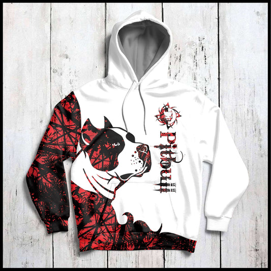 Love Pitbull Red & White Pullover Premium Hoodie, Perfect Outfit For Men And Women On Christmas New Year Autumn Winter