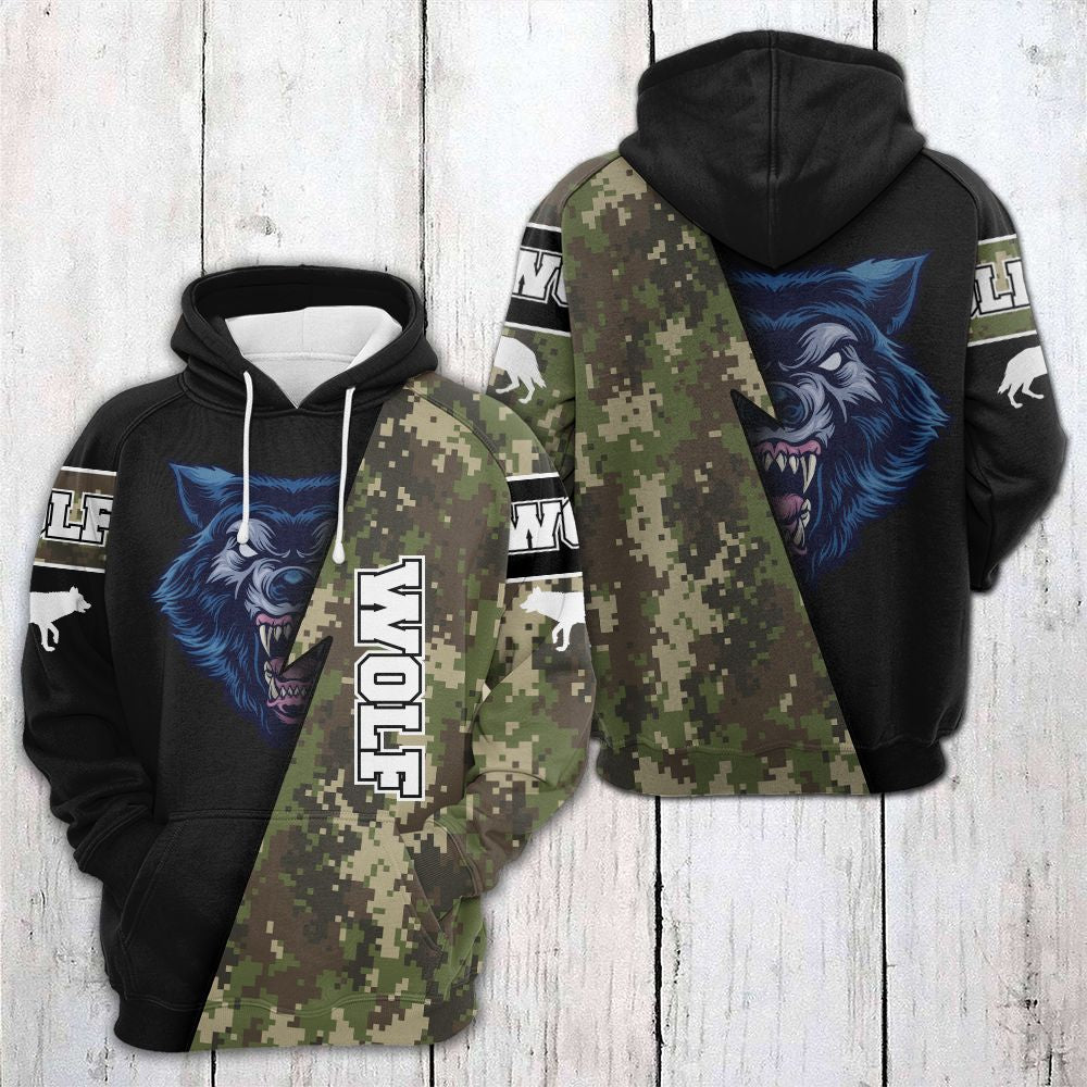 Blue Wolf Camo Pullover Premium Hoodie, Perfect Outfit For Men And Women On Christmas New Year Autumn Winter