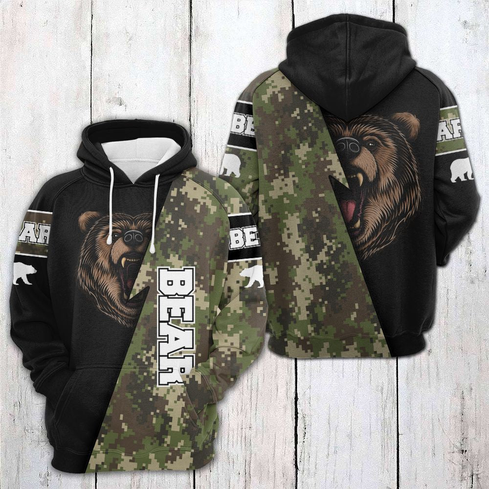 Bear And Camouflage Pattern Pullover Premium Hoodie, Perfect Gift And Outfit For Bear Lovers