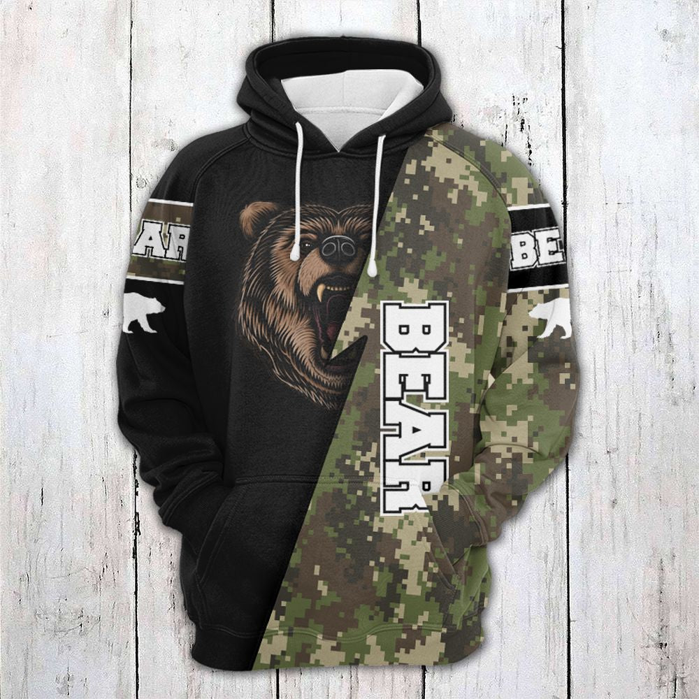 Bear And Camouflage Pattern Pullover Premium Hoodie, Perfect Gift And Outfit For Bear Lovers