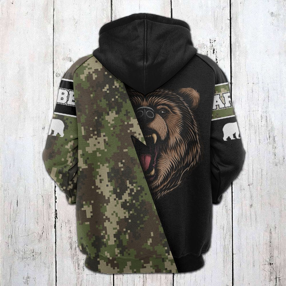 Bear And Camouflage Pattern Pullover Premium Hoodie, Perfect Gift And Outfit For Bear Lovers