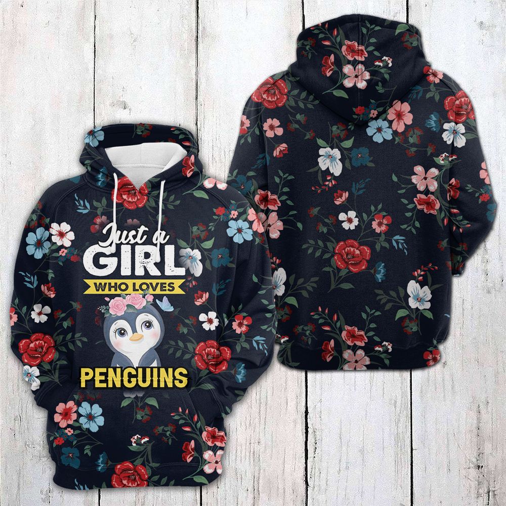 Penguin Tropical Floral Pullover Premium Hoodie, Perfect Outfit For Men And Women On Christmas New Year Autumn Winter