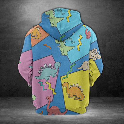 Colorful Cartoon Dinosaur Pullover Premium Hoodie, Perfect Outfit For Men And Women On Christmas New Year Autumn Winter