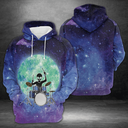 Drum Alien Pullover Premium Hoodie Purple Galaxy, Perfect Outfit For Men And Women On Christmas New Year Autumn Winter