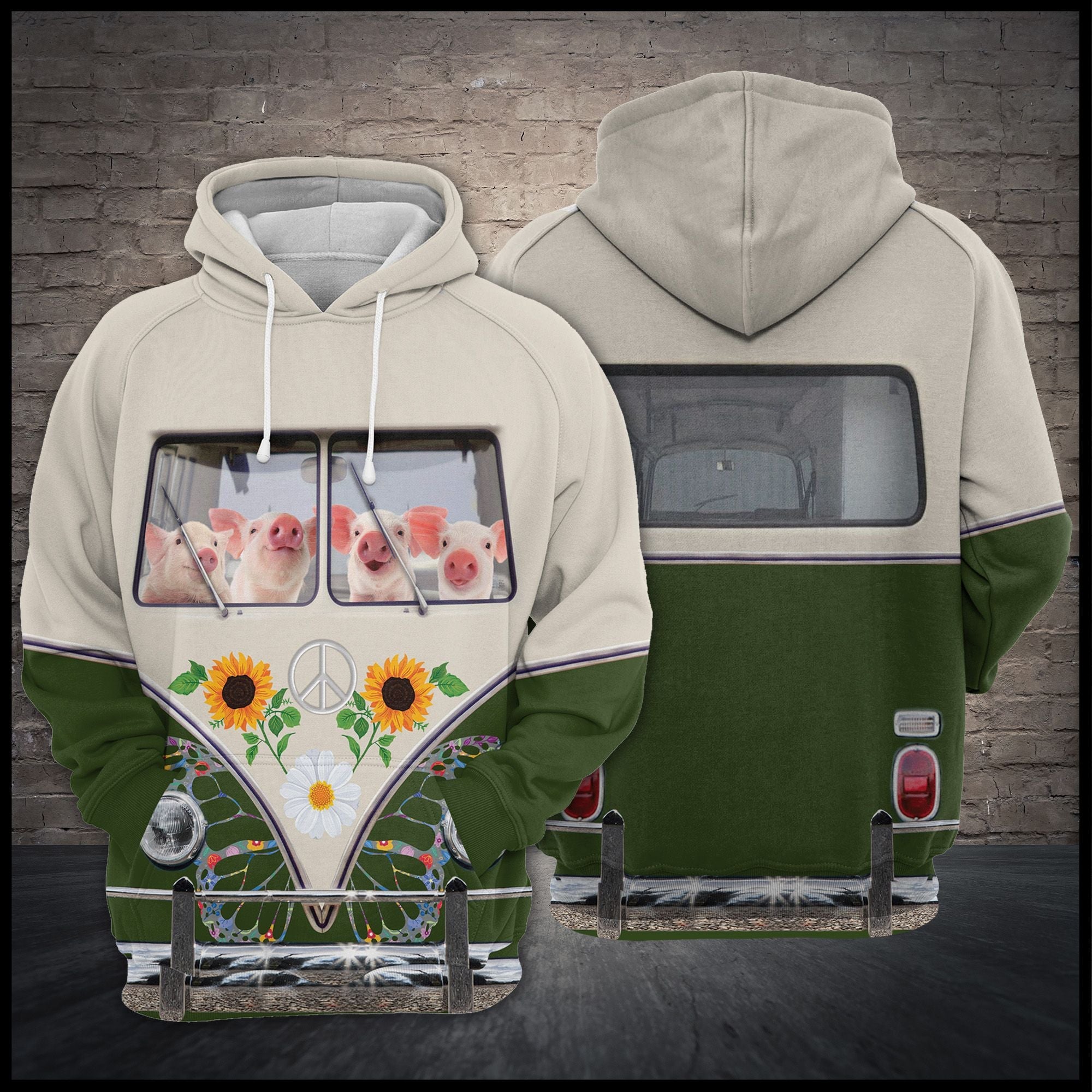 Pig Hippie Bus Pullover Premium Hoodie, Perfect Outfit For Men And Women On Christmas New Year Autumn Winter