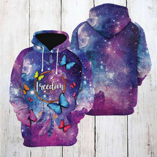 Butterfly Purple Galaxy Pullover Premium Hoodie Freedom, Perfect Outfit For Men And Women On Christmas New Year Autumn Winter