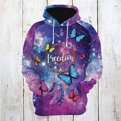 Butterfly Purple Galaxy Pullover Premium Hoodie Freedom, Perfect Outfit For Men And Women On Christmas New Year Autumn Winter