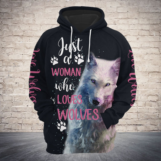 Wolves Pullover Premium Hoodie Just A Woman Who Love Wolves, Perfect Outfit For Men And Women On Christmas New Year Autumn Winter