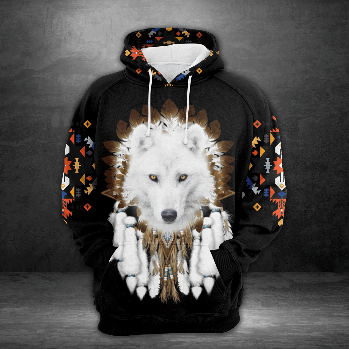 Native White Wolf Pullover Premium Hoodie, Perfect Outfit For Men And Women On Christmas New Year Autumn Winter