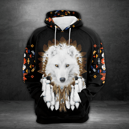 Native White Wolf Pullover Premium Hoodie, Perfect Outfit For Men And Women On Christmas New Year Autumn Winter
