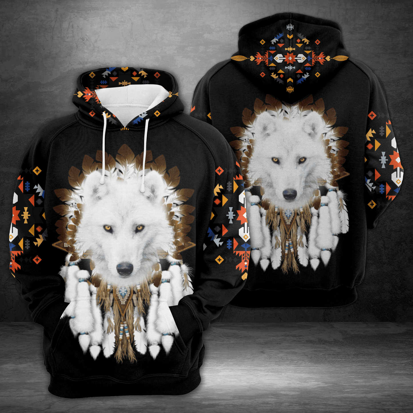 Native White Wolf Pullover Premium Hoodie, Perfect Outfit For Men And Women On Christmas New Year Autumn Winter