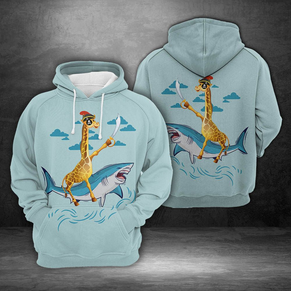 Giraffe Pirate Riding Shark Pullover Premium Hoodie, Perfect Outfit For Men And Women On Christmas New Year Autumn Winter